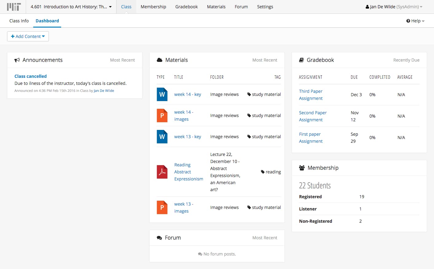 LMOD class dashboard