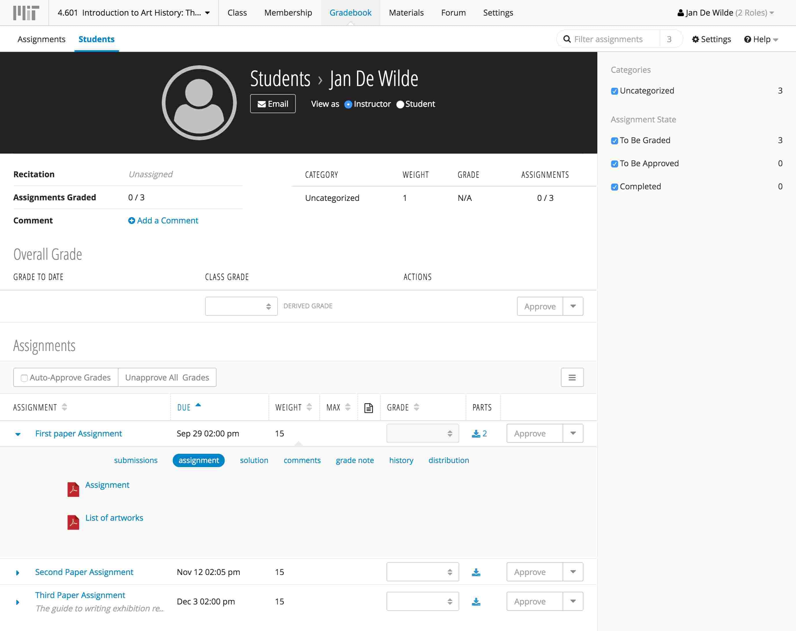 LMOD gradebook module student detail view