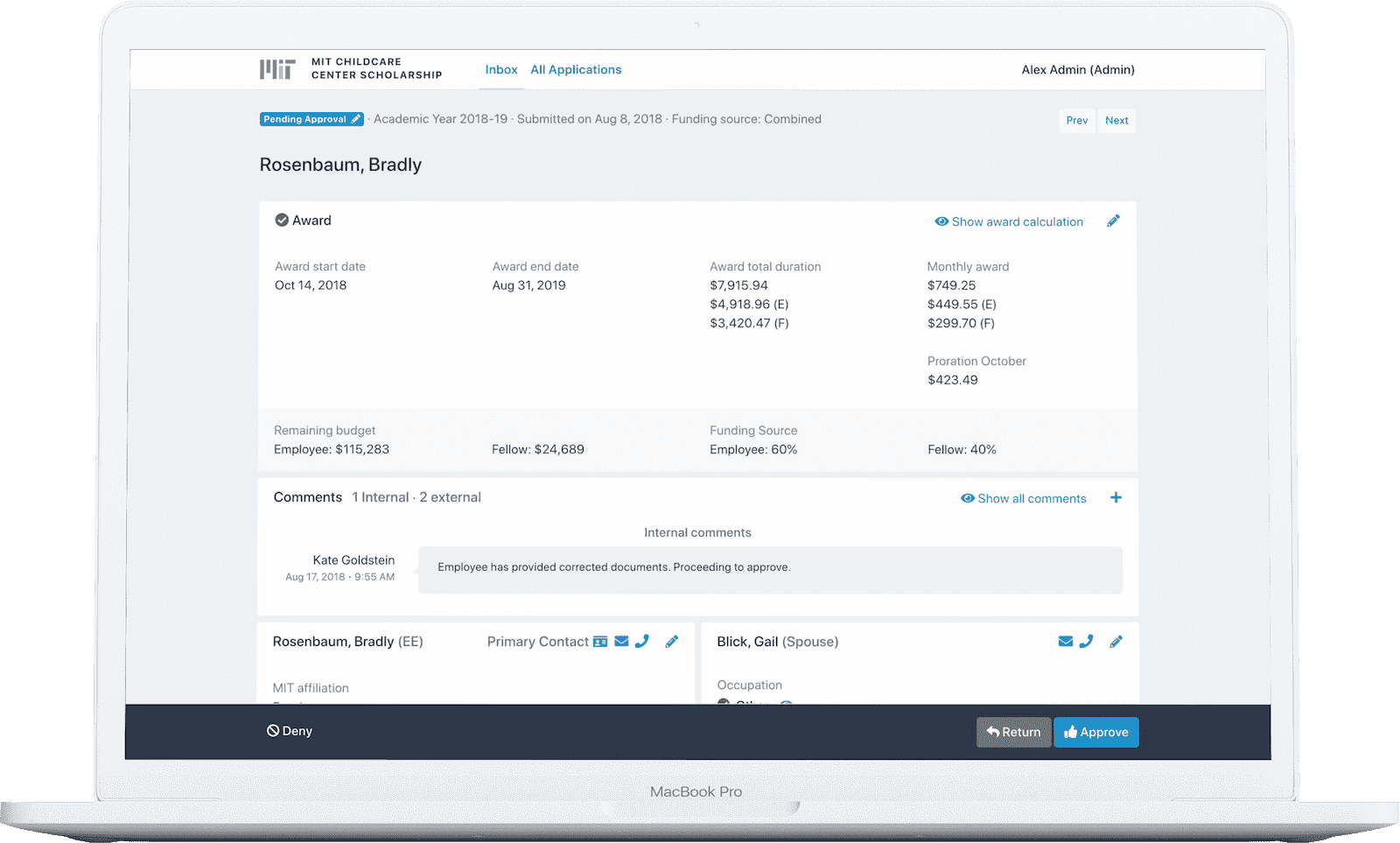 Screenshot of a prototyped mock TCC childcare scholarship application.